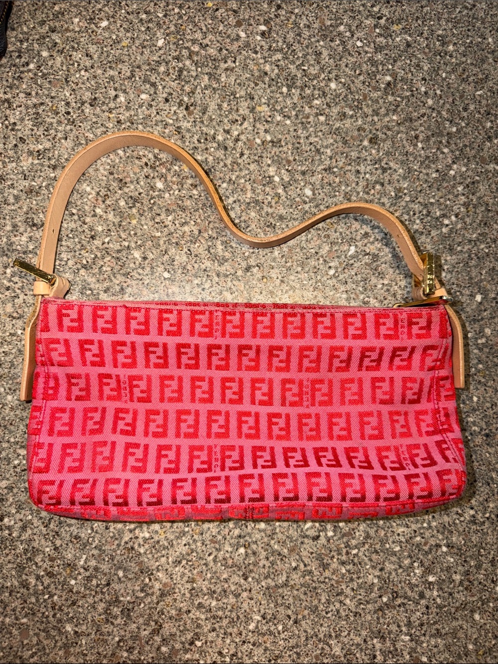 Fendi Vintage Y2k Red FF Logo Canvas Shoulder Bag